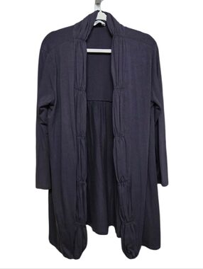 Shirin Ruched Trim Long Sleeve Cardigan  Cotton Modal Blend Sz 1X Dark Blue